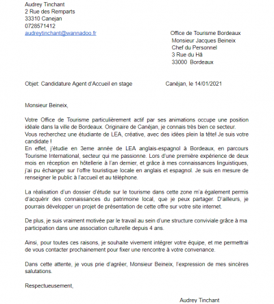 letter of assignment en francais