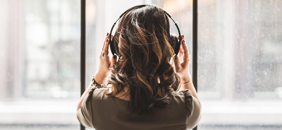 woman with headphones on