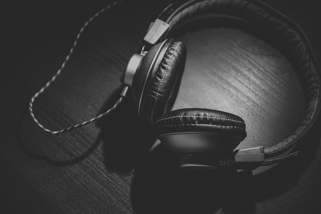 black headphones on a table