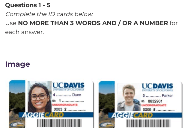 ielts exam id card exercise