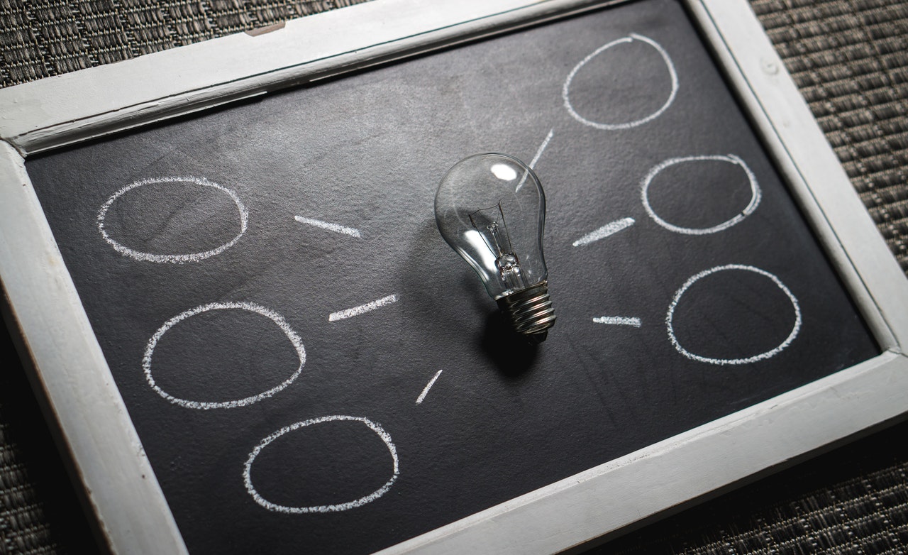 a light bulb on a blackboard