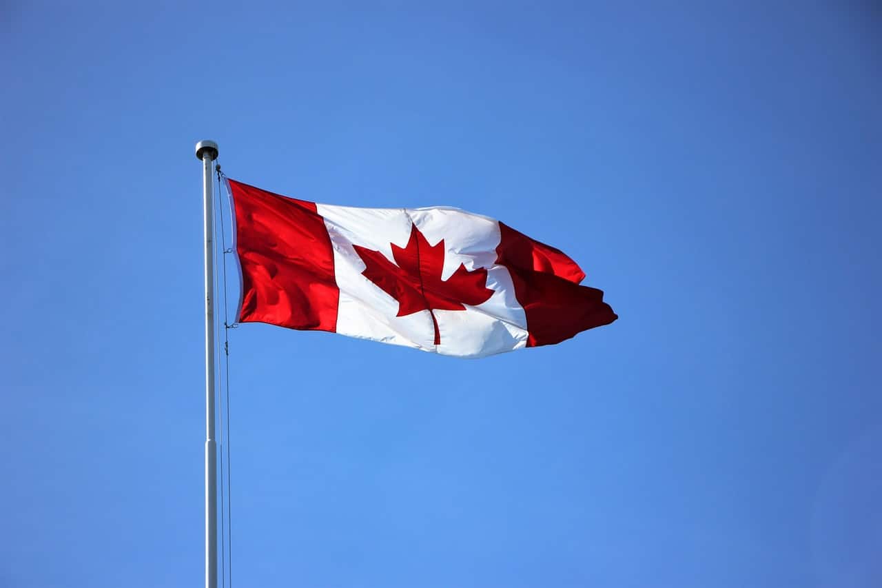 the canadian flag in the sky