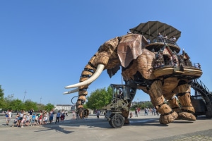 Grands éléphants en bois, pour un évènement à Nantes.