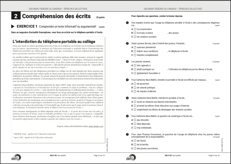 Delf B2 Exemples D Examens Pdf Image To U