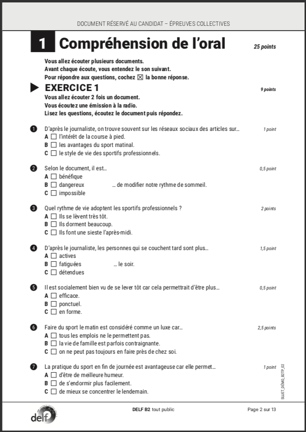 DELF B2  Exemples d'exercices et corrigés