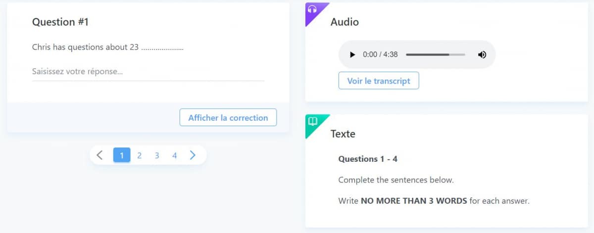 IELTS listening sample exercices on GlobalExam