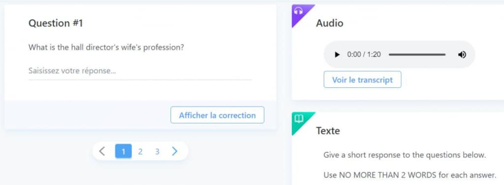 Sample listening exercices on GlobalExam plateform