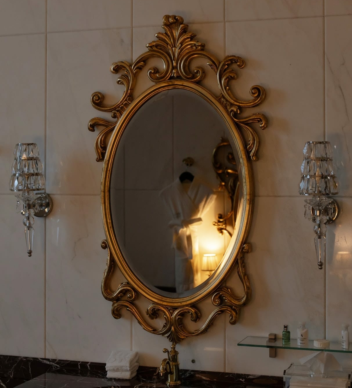 golden mirror in a bathroom